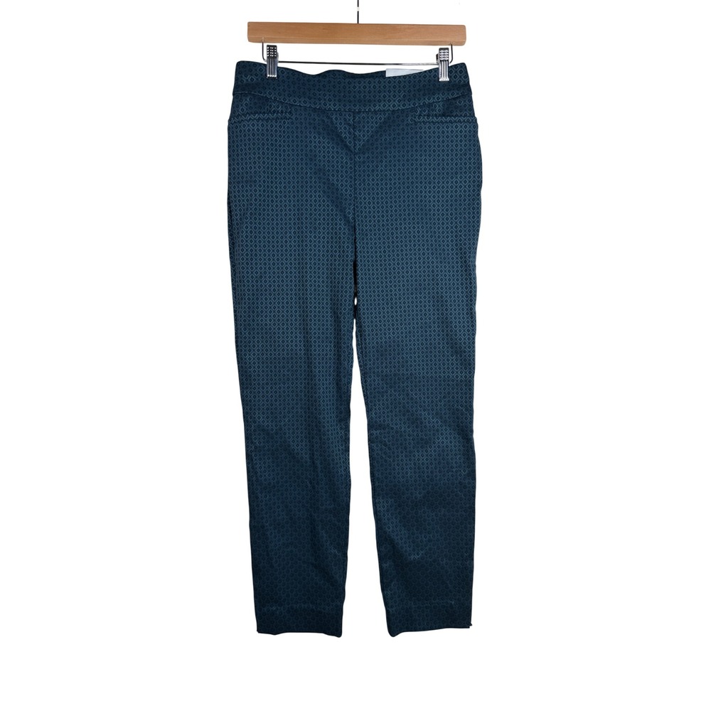 NWT Chico's Womens Ankle Pants Blue Geometric High Rise Slim Sz 0.5R | US 6R